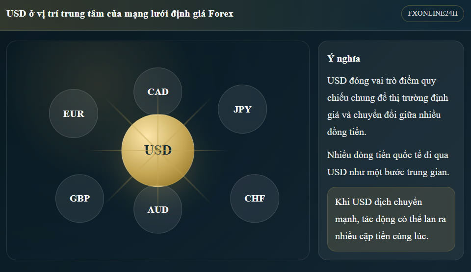 USD ở vị trí trung tâm của mạng lưới định giá Forex