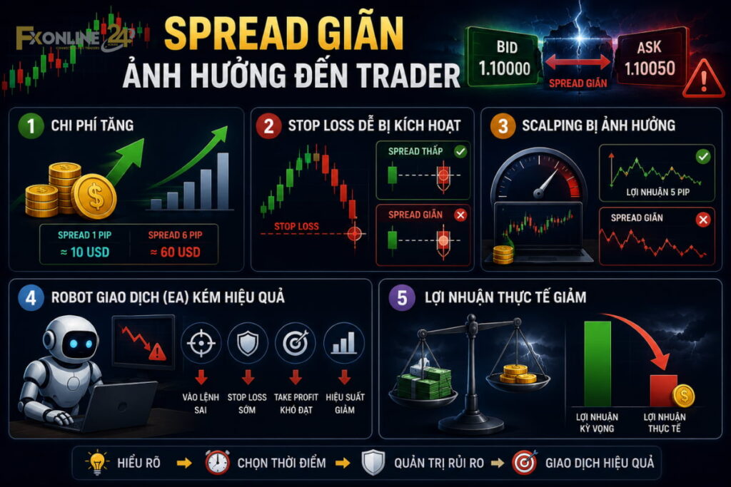 Spread giãn ảnh hưởng như thế nào đến trader