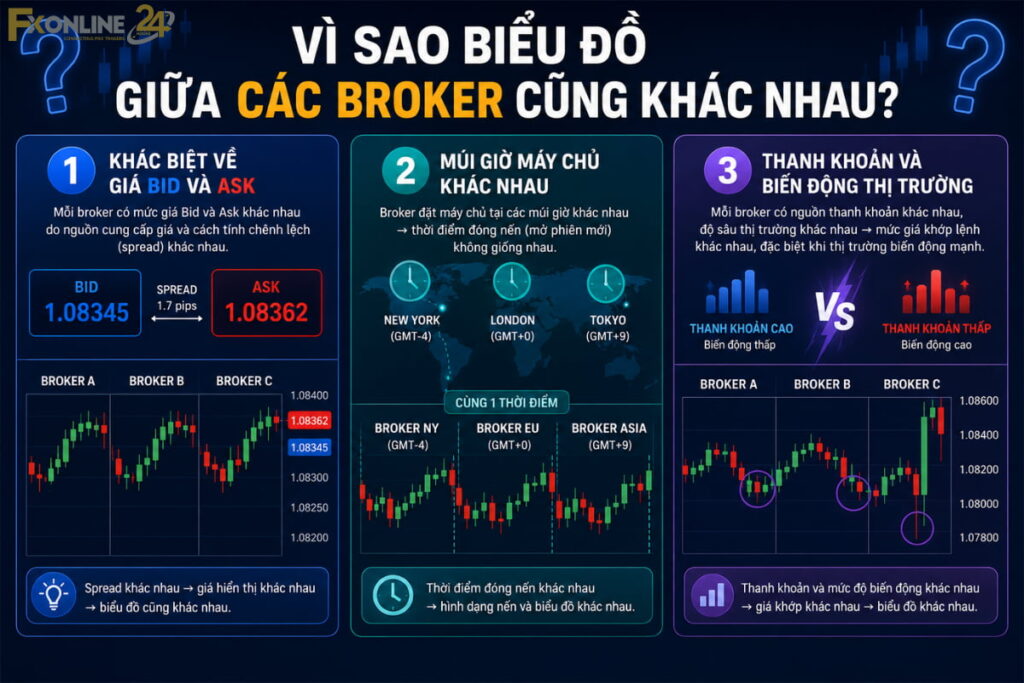 Vì sao biểu đồ giữa các broker cũng khác nhau